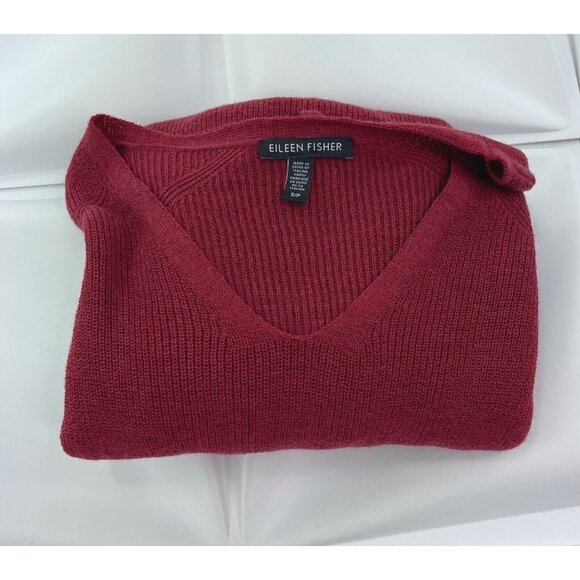 Eileen Fisher Sz S 100% Italian Wool Sweater Tunic Top Blouse Red V Neck Womens - Picture 6 of 7